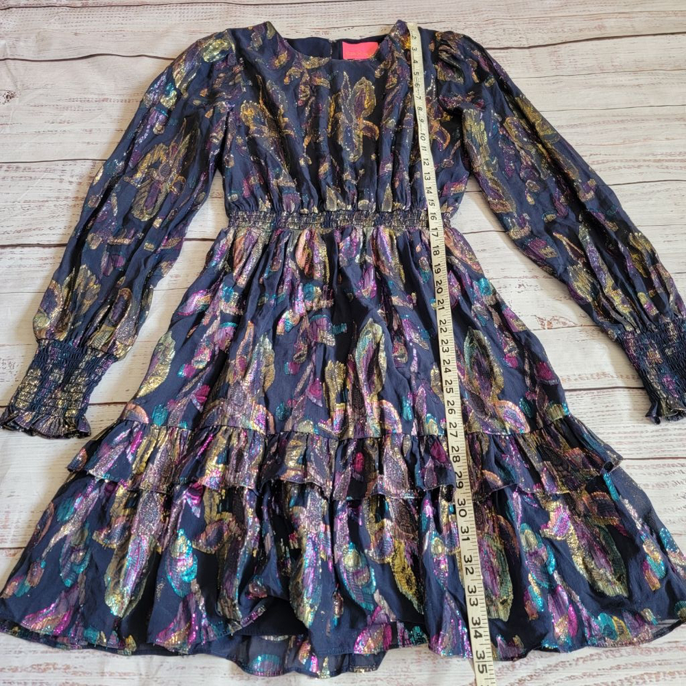 Lilly Pulitzer Dotti Silk Ruffle Dress Floral Metallic Women's 4 - Picture 4 of 7